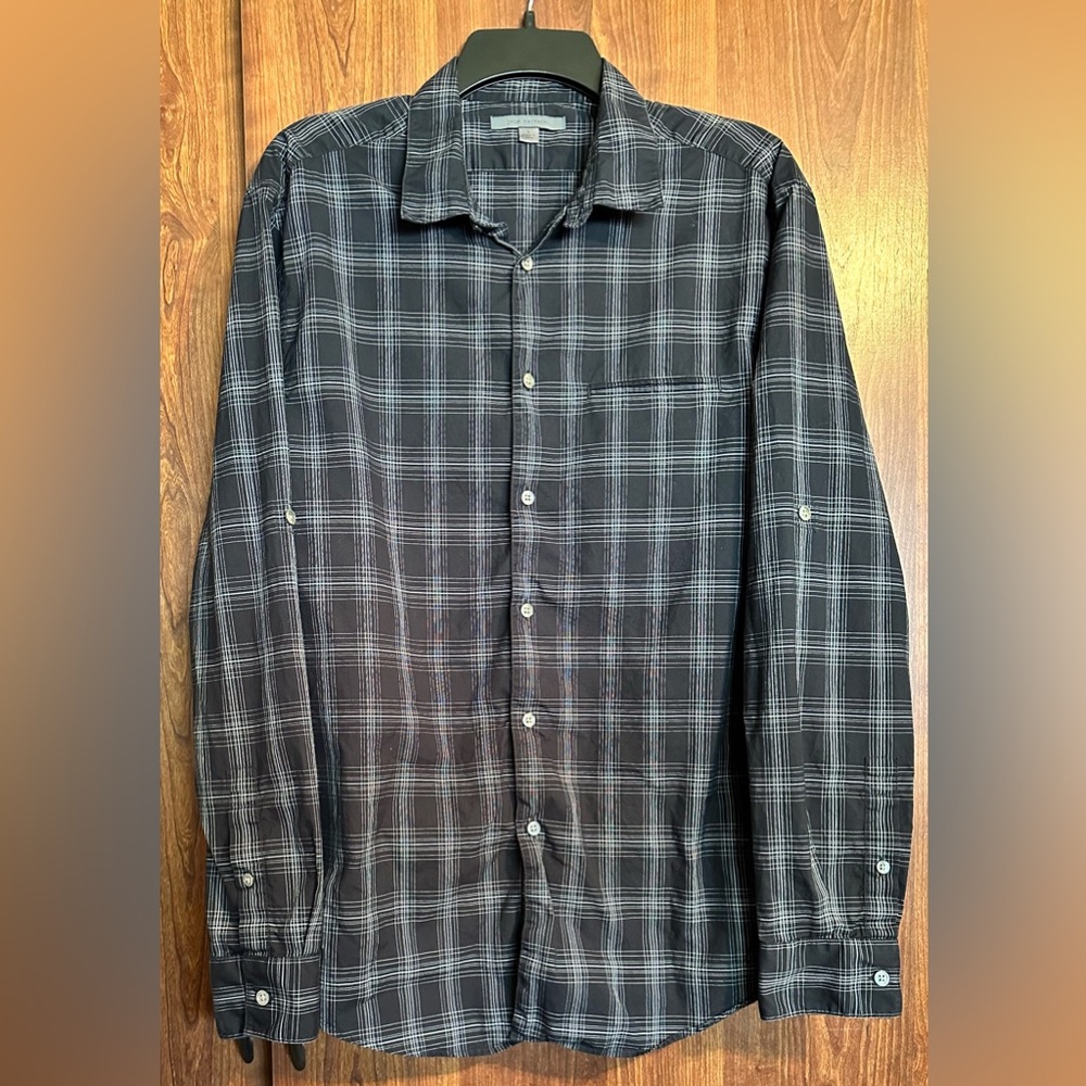 JOHN VARVATOS Men Gray White Black Collared Long Sleeve Button Up Shirt SIZE L